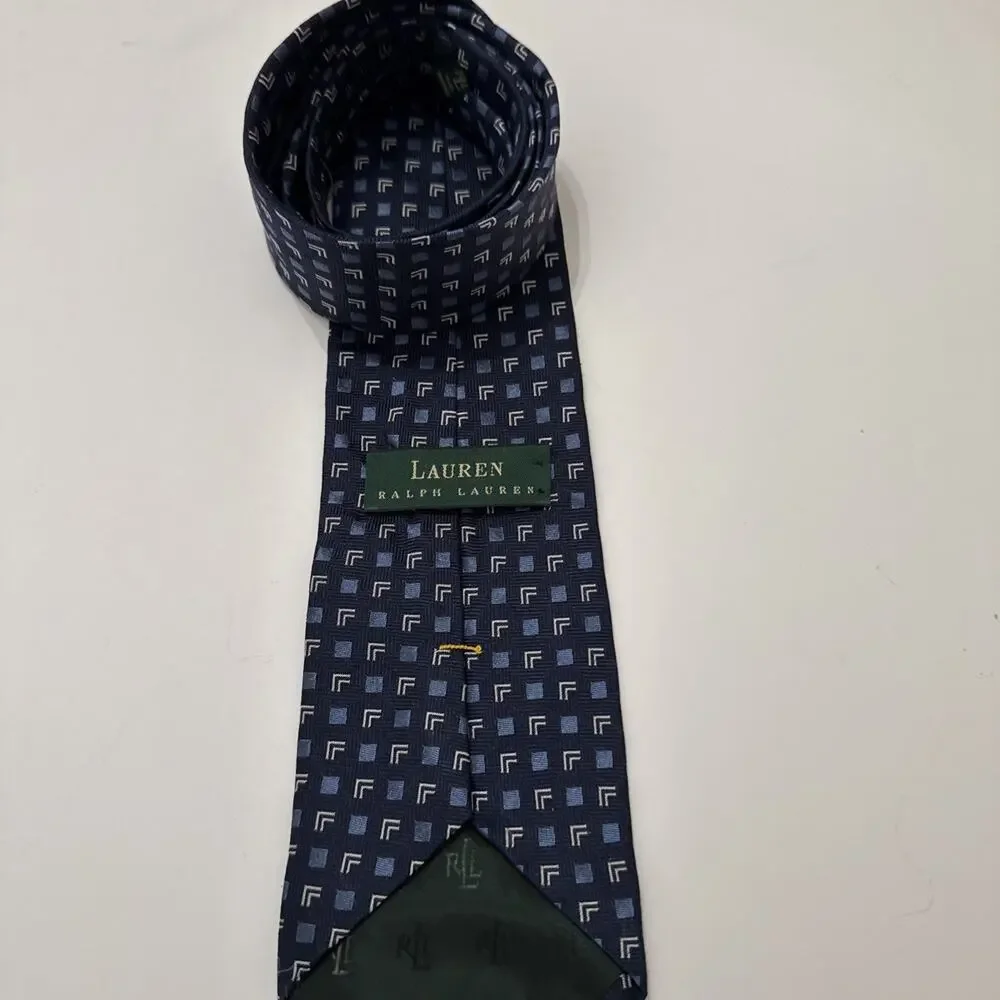 Lauren Ralph Lauren Green Label Blue White Geometric Necktie Tie 57
